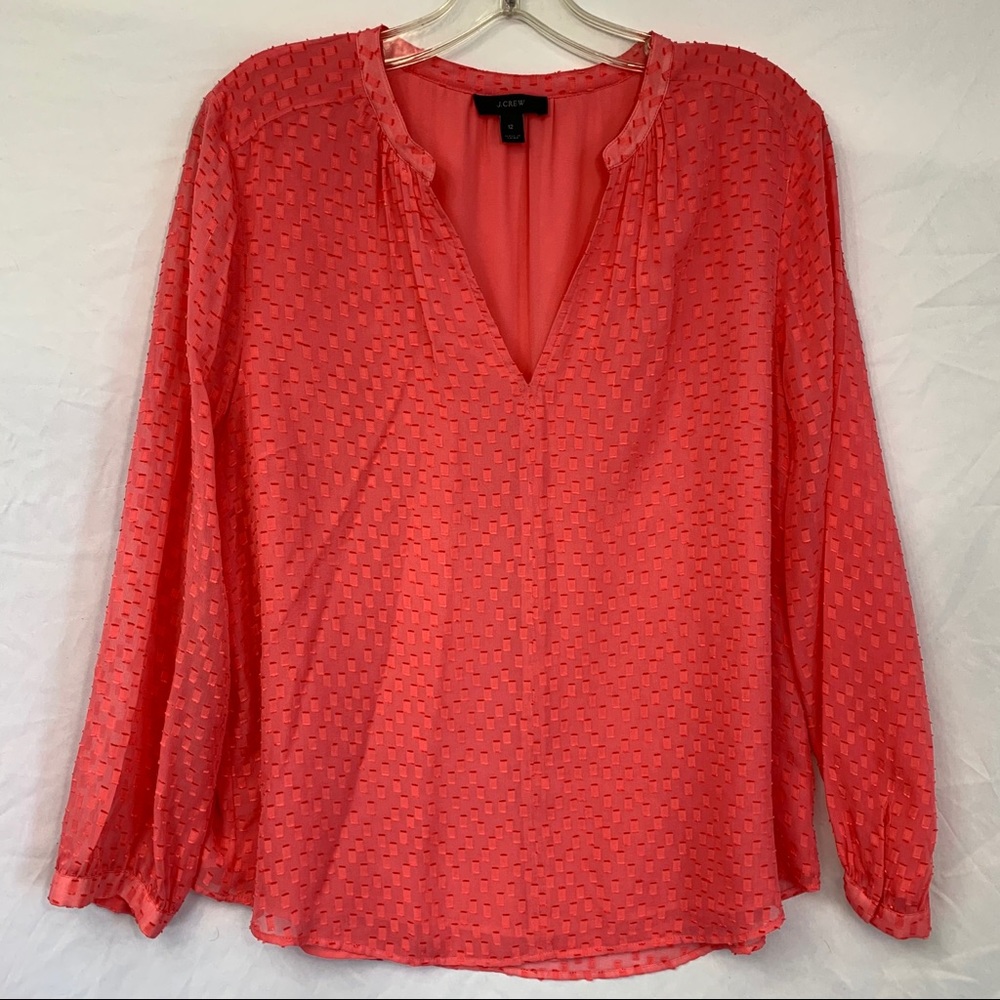 J. Crew Pink Textured Long Sleeve V-Neck Blouse
